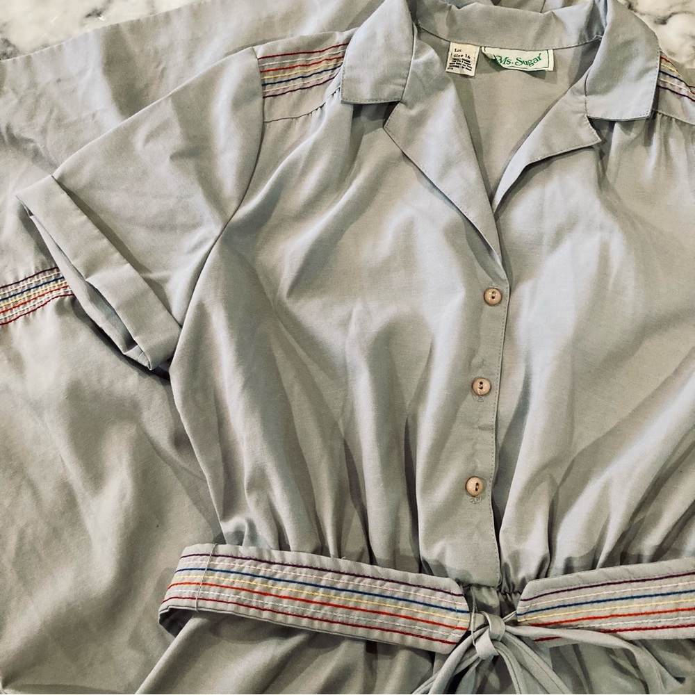 Vintage 1980’s does 50’s Grey Dress with Embroidered Detailing Ms. Sugar Brand
